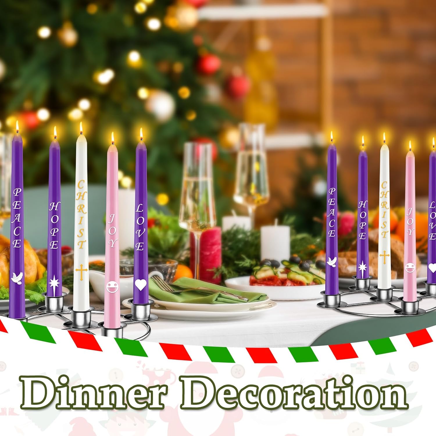Advent Wreath | 5-Candle Holder with Decorative Rings for Tapered Candles - Silver Finish