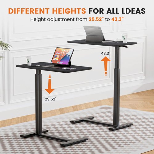 NEWBULIG Overbed Table with Wheels, Adjustable Height Bedside Hospital & Home Use, Rolling Laptop Desk, Mobile Standing Table for Medical & Home Office, Black