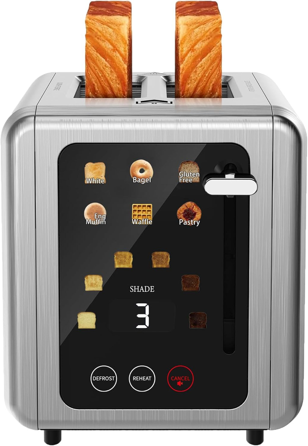 WUNLY 2-Slice Toaster - Touchscreen Control & Digital Countdown Timer - 6 Shade Settings, Titanium