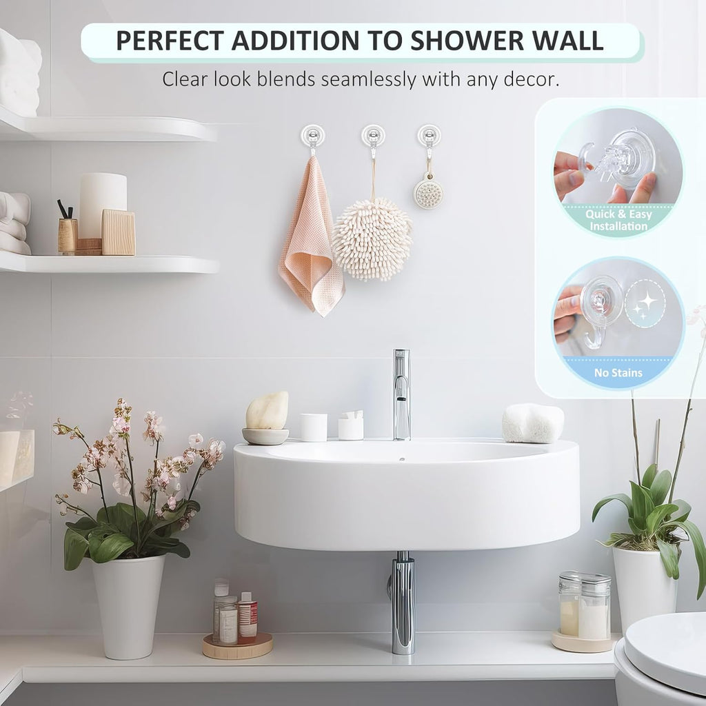 VIS'V Suction Cup Hooks - Heavy Duty Removable & Reusable Shower Hooks | Clear, 2 Pcs