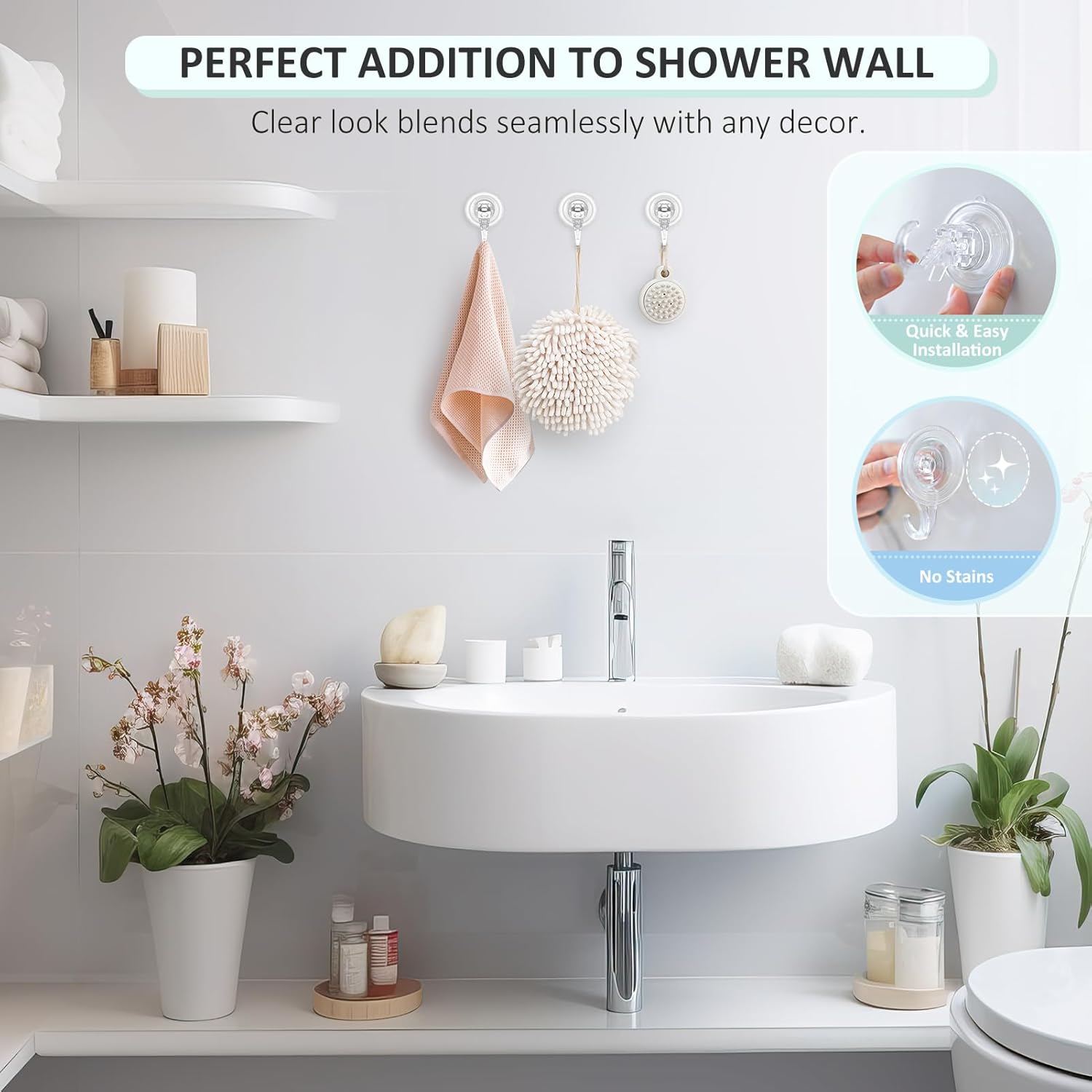 VIS'V Suction Cup Hooks - Heavy Duty Removable & Reusable Shower Hooks | Clear, 2 Pcs
