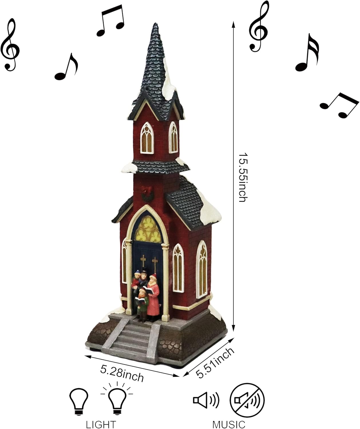 Moments In Time Christmas Village Red Church | LED Lights & 8 Classic Songs | Hand-Painted 15.6” Holiday Decor