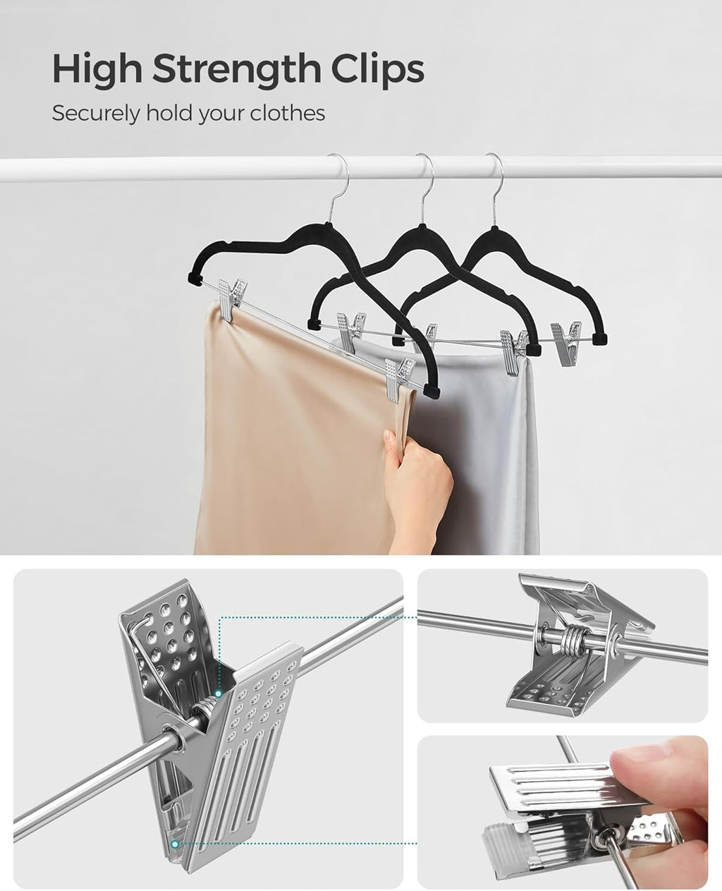 SONGMICS Velvet Pants Hangers - 50-Pack, 16.7-Inch, Adjustable Clips, Non-Slip, Space-Saving, Black