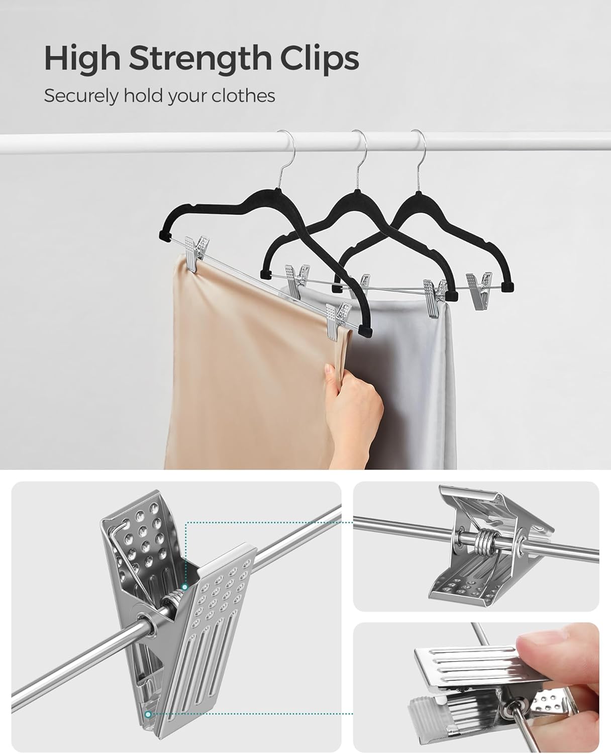 SONGMICS Velvet Pants Hangers - 50-Pack, 16.7-Inch, Adjustable Clips, Non-Slip, Space-Saving, Black