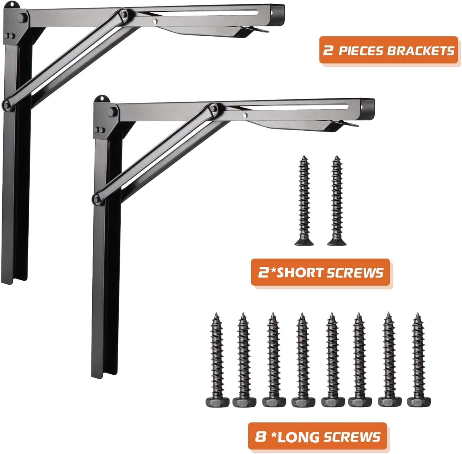 Ultrawall Heavy-Duty 24-Inch Black Folding Shelf Brackets - Adjustable Steel Design | Max Load 550 lbs