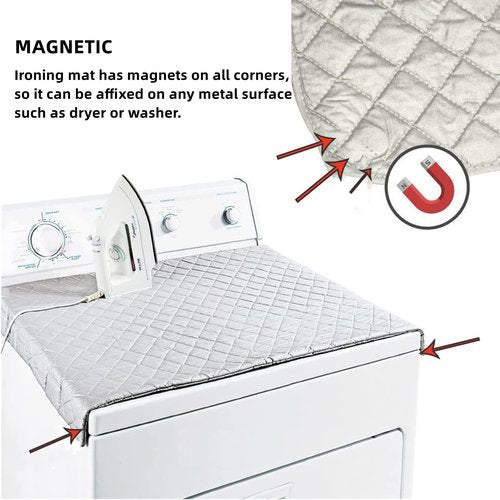 Magnetic Ironing Mat Blanket Ironing Board Replacement, Iron Board Alternative Cover, Portable Travel Ironing Pad, Quilted Heat Resistant Ironing Pad Cover for Washer, Dryer, Table Top 33"X 19" (Gray)