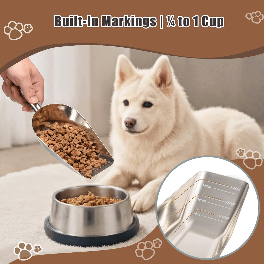 Mutclord Pet cat-dog food-scoop measuring cup - Food-grade 304 stainless steel material | 3/4 Cup capacity | Precision scale measurements