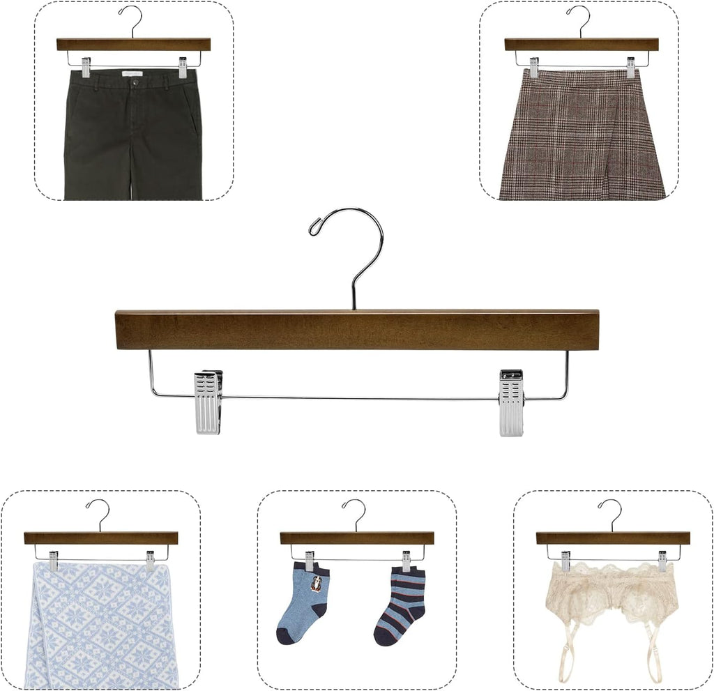 Nature Smile Wooden Trousers Hangers with Clips - 10 Retro Style Pants Holders
