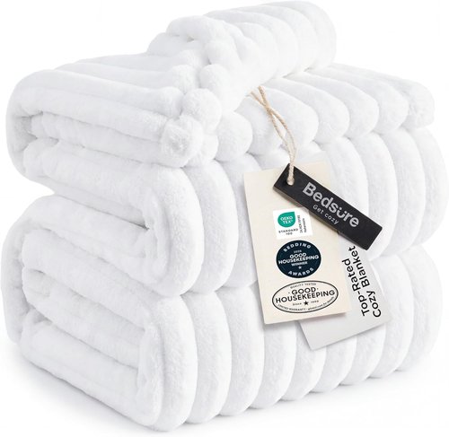 Bedsure GentleSoft Queen Blanket - Cozy Fleece Throw for Women & Girls, Bright White, 90x90 Inches