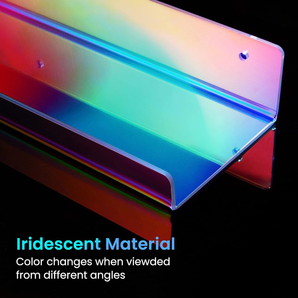 Upsimples Acrylic Wall Shelves - 15” Display Shelf for Perfume & Skincare | Iridescent 4-Pack