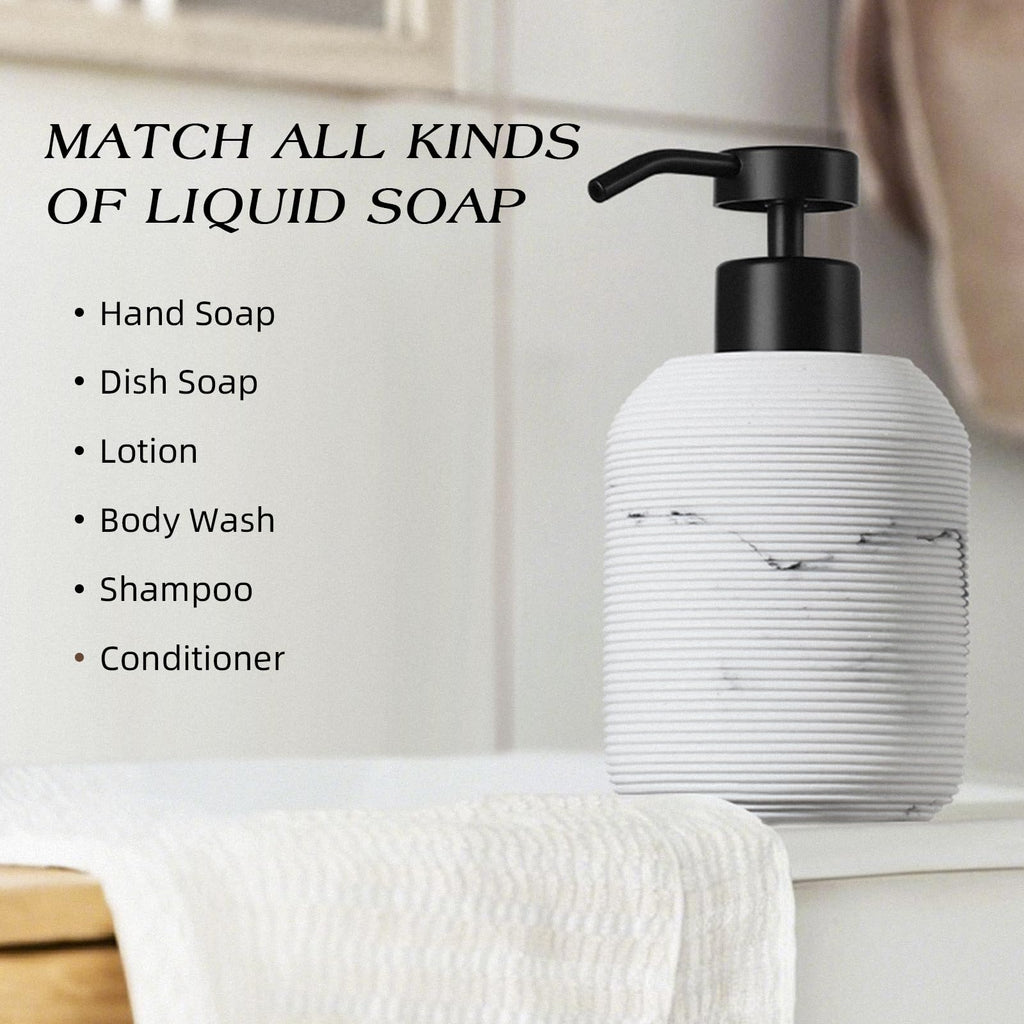 VIMERPA Marble Hand Soap Dispenser for Bathroom, 12 Fl Oz Soap and Lotion Dispenser Set, 2 Pack White Resin Dish Soap Dispensers for Kitchen, Refillable Liquid Bottle Container with Plastic Pump