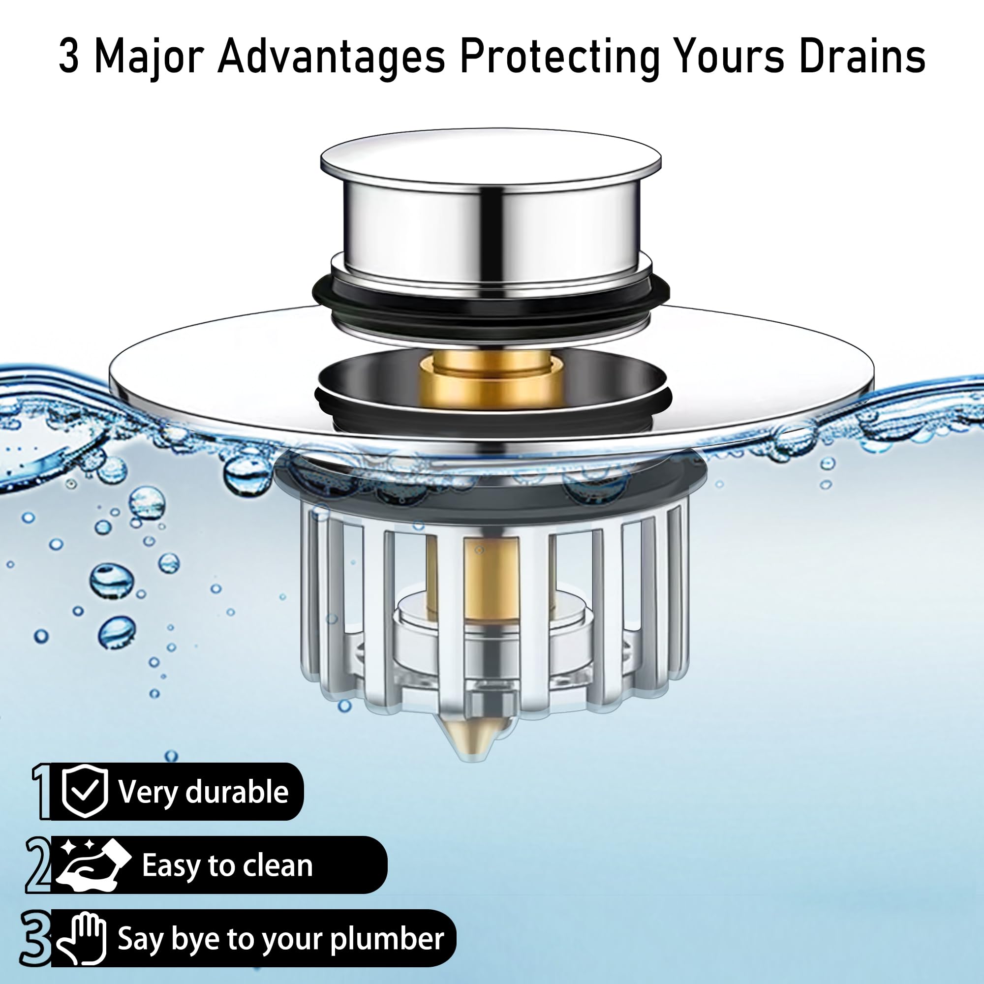 Pop-Up Drain Plug with Screen，Bathtub Plugs，Shower Drain Hair Catcher，Drain Protectors for 1-1/2 to 1-3/4 inch Bathtub Drain Holes