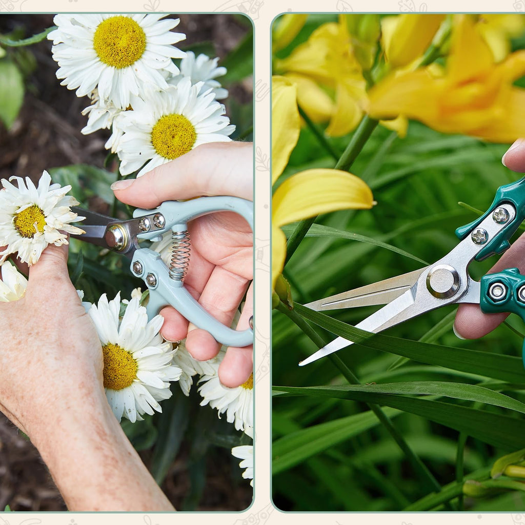 Modern Sprout Pruning Shears - Lightweight Herb Snipping Scissors with Easy Lock | Carbon Steel Blade, Green