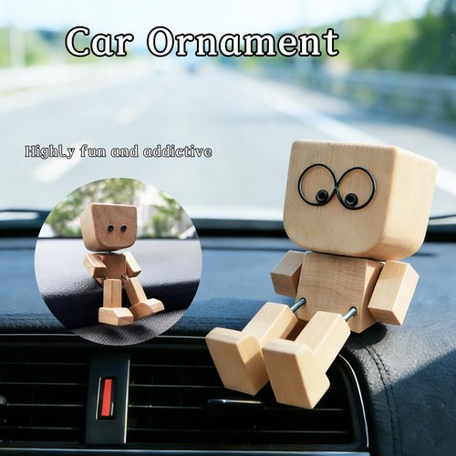 SnapMorph Shaking Wooden Man Figurine with 12 Magnetic Changeable Faces - Handmade Shaking Feet Wooden Doll, Fun Car Decor for Dashboard and Interior,Easter Basket Stuffers