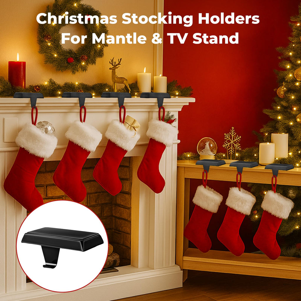 Btanadi Stocking Holders for Mantle Set of 6, Metal Christmas Stocking Holder, Weighted Stocking Hangers with Non-Slip Protective Pad, Mantle Garland Hanger for TV Stand | Staircase | Dresser
