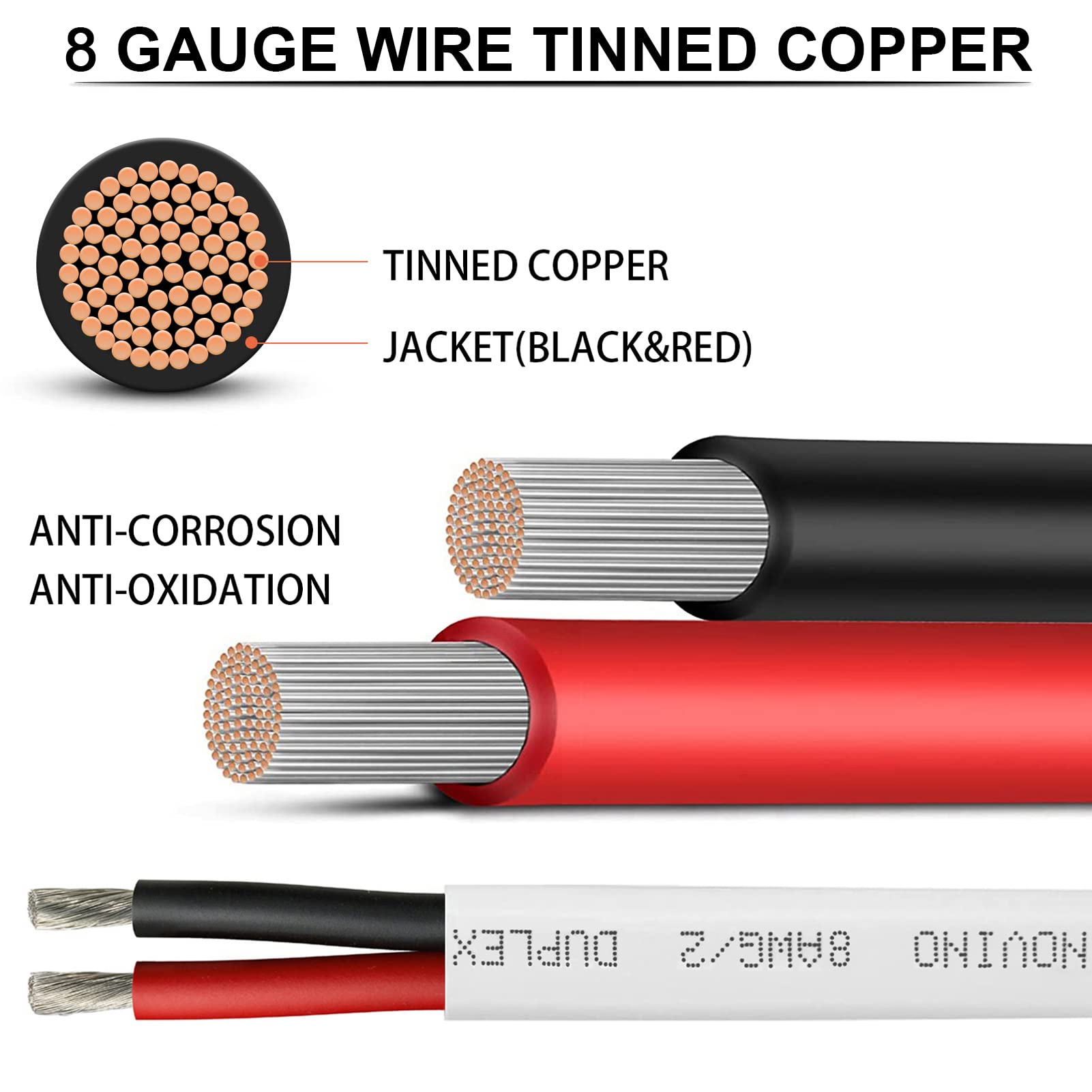 8 Gauge Marine Wire Duplex Marine Grade Wire,8 AWG 50ft Tinned Copper Oxygen-Free Insulated Red& Black Electrical Cable for Boat/Automotive/RV/Camper/Trailer