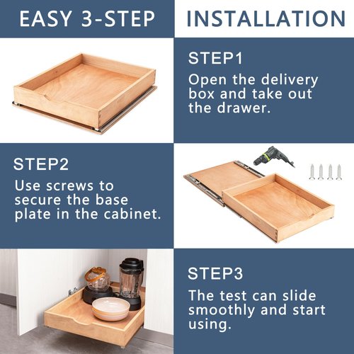 Draworia Pull Out Cabinet Drawers - 6x2 Size Options (12-23'W,18-21'D), Pre-Assembled with Soft Close Slides, Solid Beechwood, Easy Installation(14'W x 18'D)