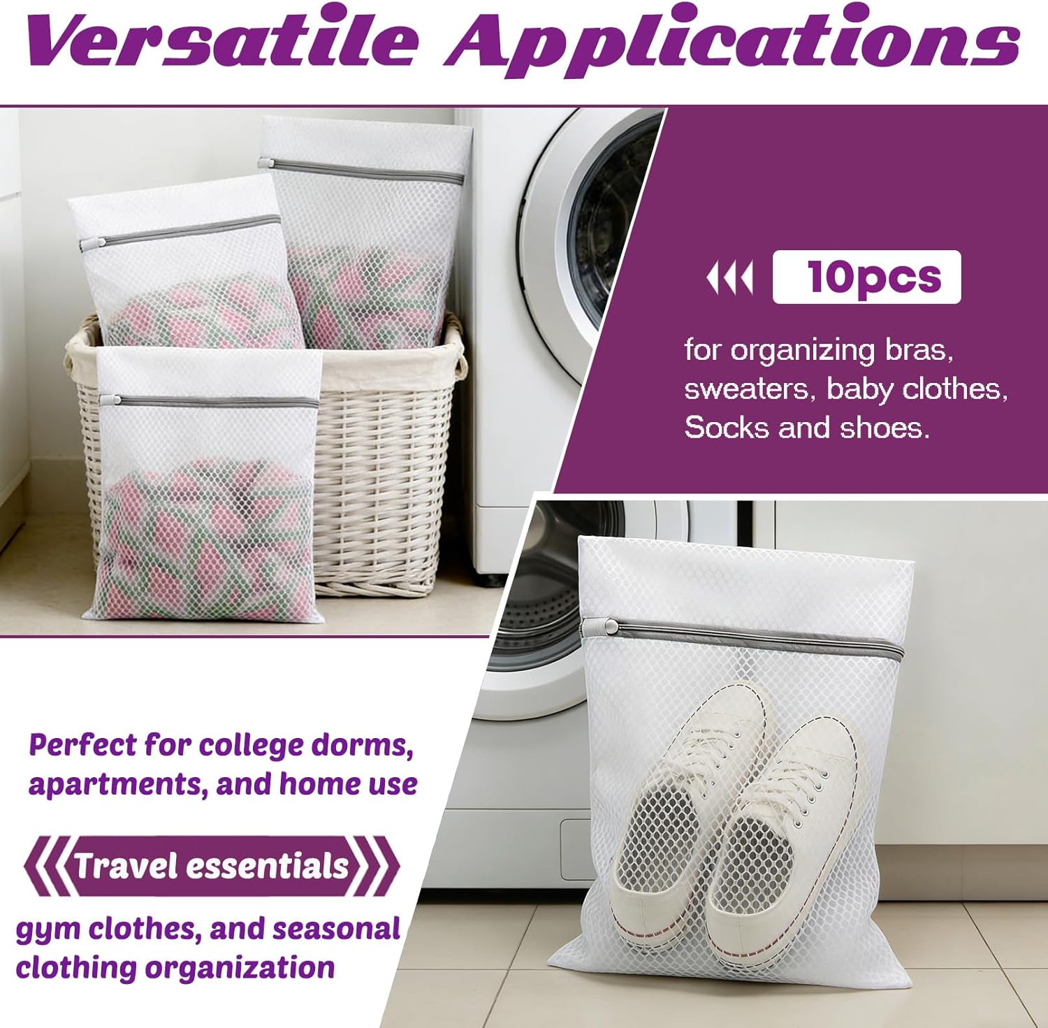 Skiennix Laundry Bags - Premium Double-Layer Honeycomb Mesh for Delicates | 10 Pcs, 12 x 16 Inches