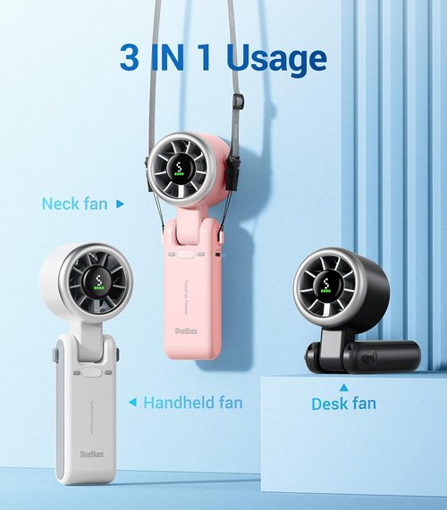Diveblues Portable Handheld Turbo Fan - 5 Speed Battery Operated Cooling Fan | 12-Hour Runtime for Travel & Outdoor Use