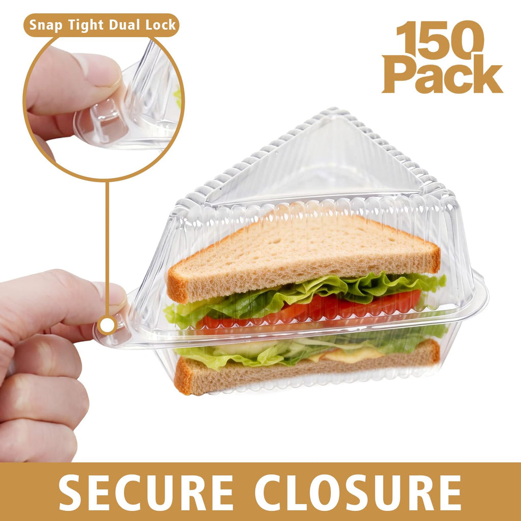 FORBFAN Cake Slice Container 150 Pack, 5 Inch Clear Disposable Bakery Box with Hinged Lid, Plastic Triangle Pie Slice Container for Cheesecake, To-Go & Takeout