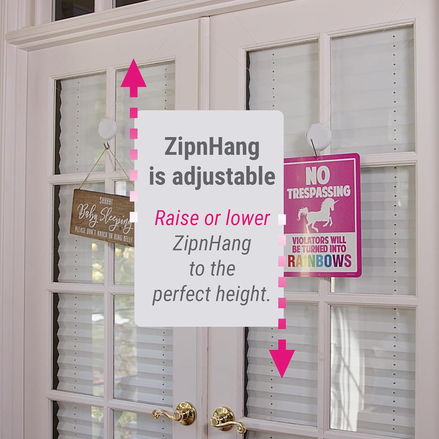 Zip 'n Hang Wreath Hanger - Damage-Free Adjustable Door Hook for Christmas Decor | Fits Glass & Screen Doors