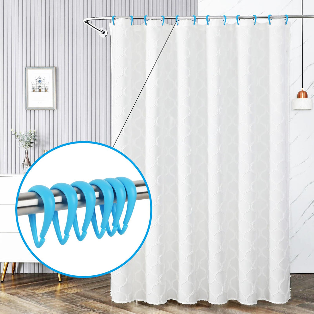 Top-spring Light Blue Plastic Shower Curtain Hooks Rings - 12 Pcs Drop Shaped Sky Blue Shower Hooks for Curtain Bathroom Shower Rod