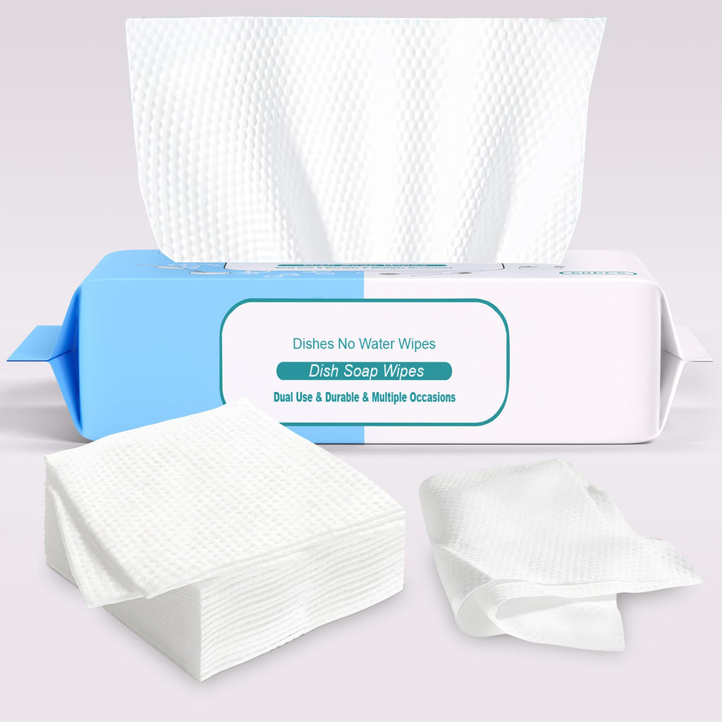 Reusable Dry & Wet Dish Soap Foam Wipes - Multi-Purpose Cleaning Towels for Kitchen, Bathroom, Travel | No Water Needed, Eco-Friendly, Reaches Hard-to-Clean Areas (60 Pack)
