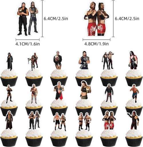 37pcs Wrestling cake decoration set include 1pc big cake topper 36pcs cupcake toppers for Wrestling Theme birthday party decor