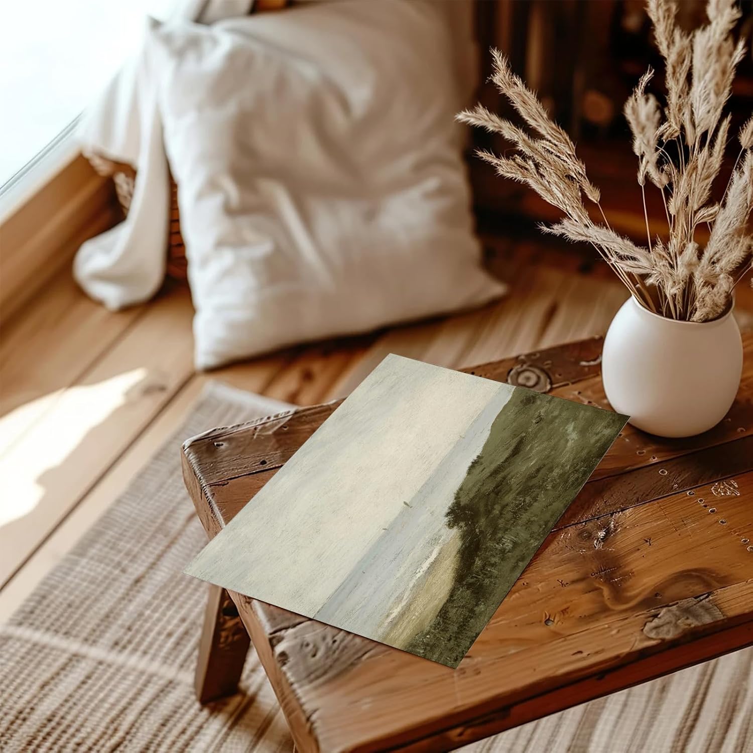 RETRART Vintage Wall Art - Seaside Landscape Painting in Muted Green | 11" x 14" Unframed Canvas Decor