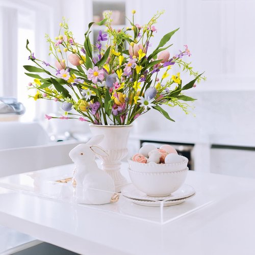 HUAESIN 6 PCS 20 Inch Pastel Easter Eggs Stems Easter Floral Picks Berries Artificial Spring Floral Bouquet for Easter Decoration Home Decor Table Centerpiece