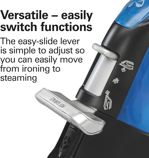 Hamilton Beach 2-in-1 Steam Iron - Versatile Clothes & Garment Steamer with 5 Temperature Settings, 1200 Watts, Black & Blue