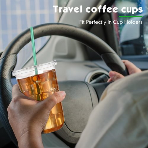Baderke 25 Set Plastic Cups with Lids and Straws, Disposable Plastic Iced Coffee Cup for Cold Beverage Juice Smoothie Crystal for Coffee Shops Party Catering(Clear,16 oz)