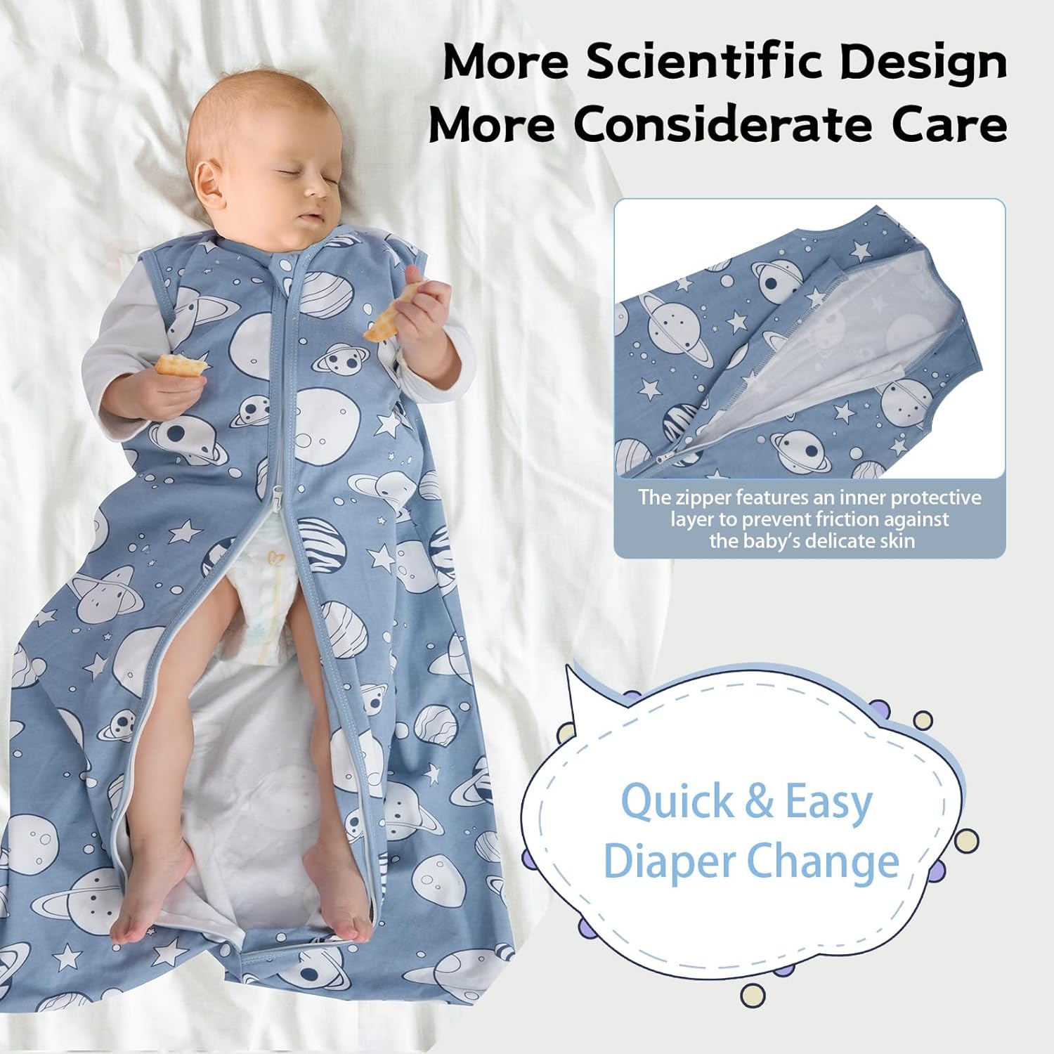 Skiennix Baby Sleep Sack - 100% Cotton Wearable Blanket | 0.5 TOG, 2-Way Zipper, 12-18 Months, 3 Pack