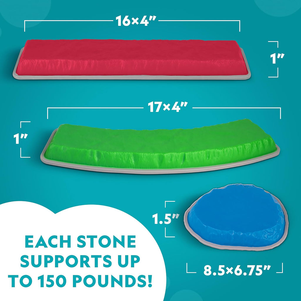 National Geographic Kids Stepping Stones & Balance Beams - 12-Piece Obstacle Course for Ages 3+ with Foam Dice & Non-Slip Base
