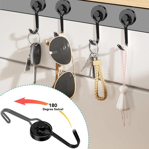 DIYMAG Magnetic Hooks - 80LBS Heavy Duty Strong Magnetics | 8-Pack for Home, Kitchen & Office