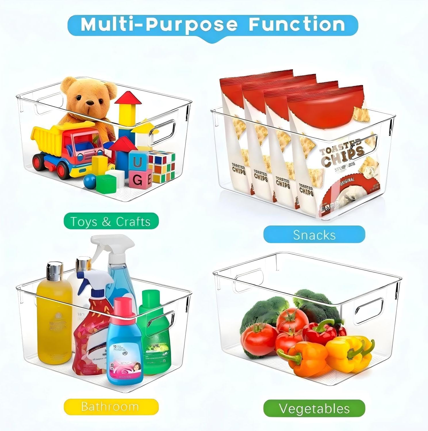 SKTEET Clear Plastic Storage Bins - Set of 8 Stackable Containers for Pantry & Kitchen Organization