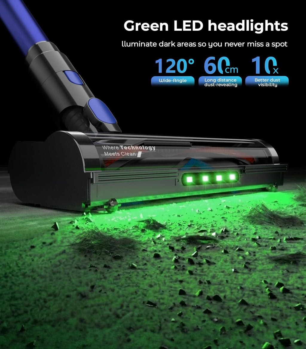 Skiennix Cordless Vacuum Cleaner - 550W Power, 50KPa Suction, 45 Minutes Runtime | Anti-Tangle Brush & LED Display for Hardwood, Carpet, Pet Hair