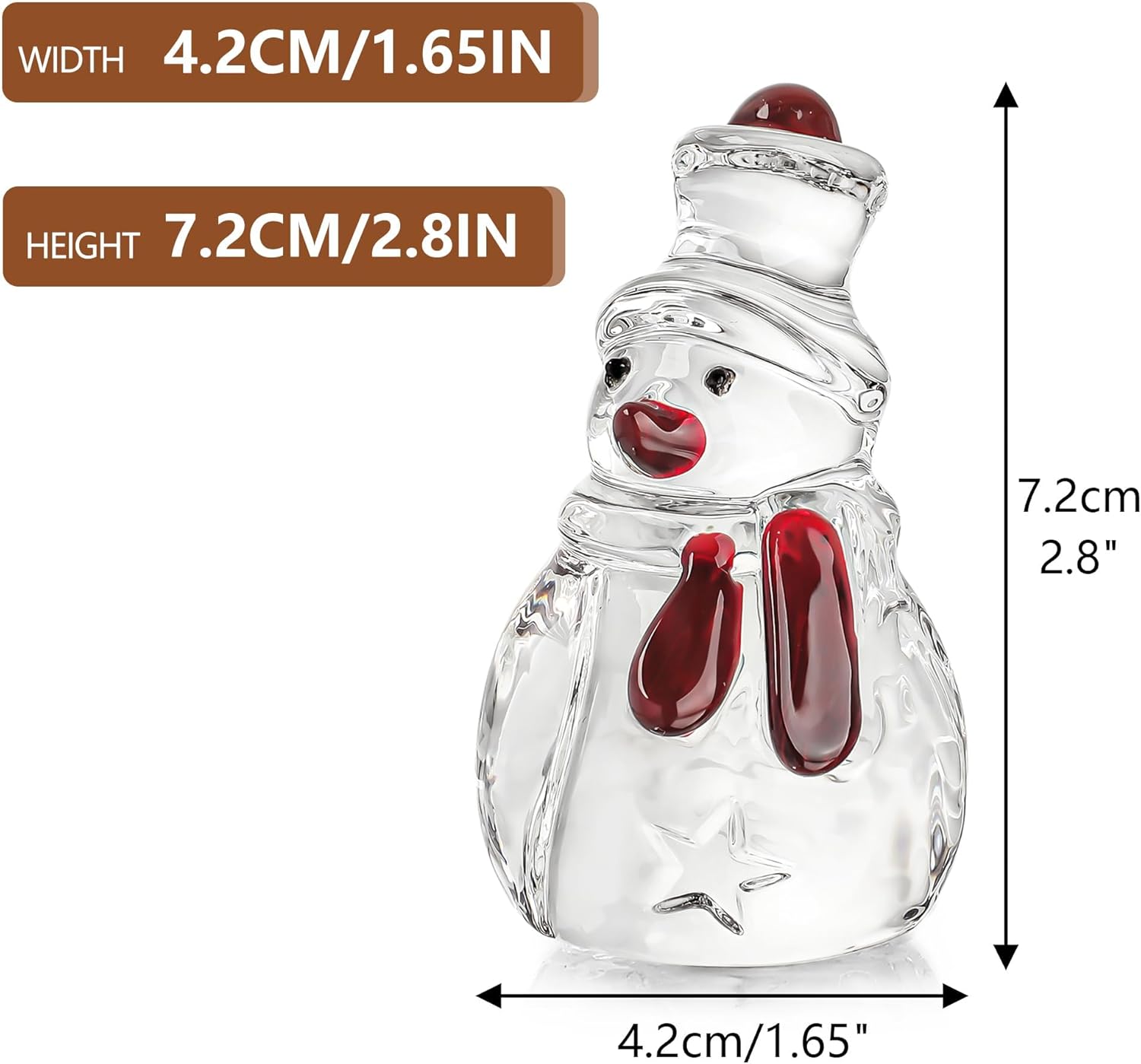 Skiennix Glass Snowman Figurines - Handmade Christmas Decorations | Set of 3, 1.6'' x 4.2''