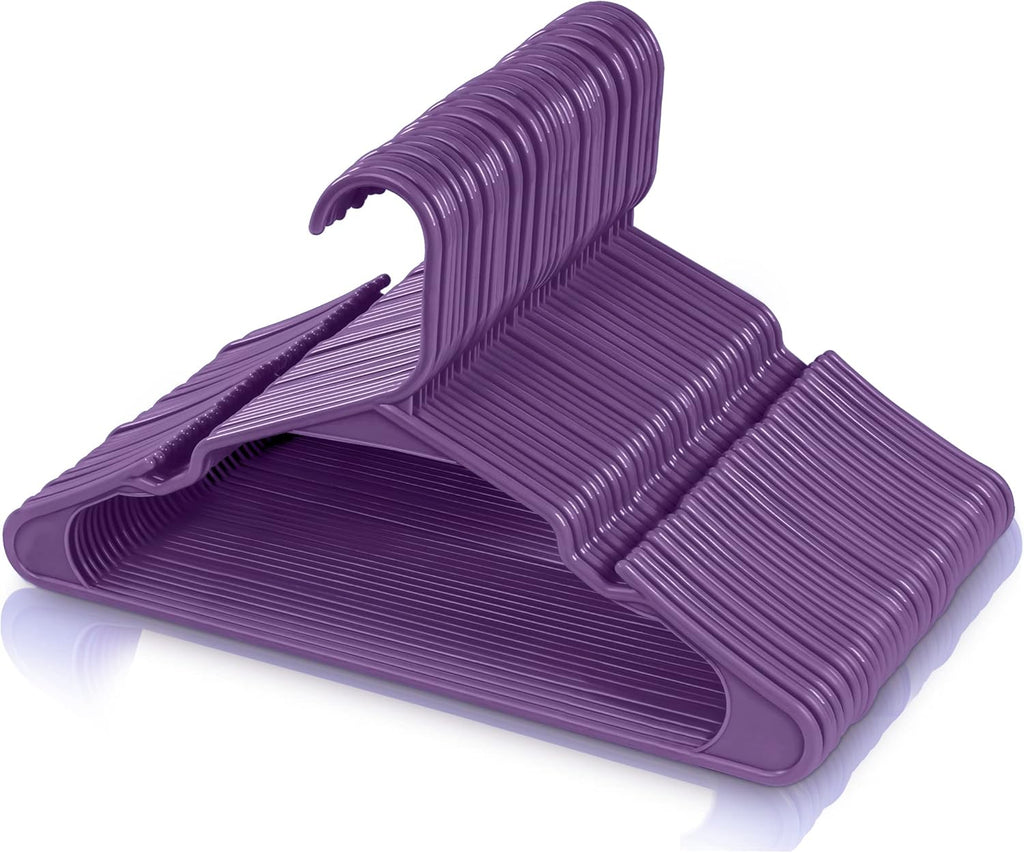 Utopia Home Plastic Hangers 100 Pack - Durable Space-Saving Clothes Hangers - Purple Closet Organizers