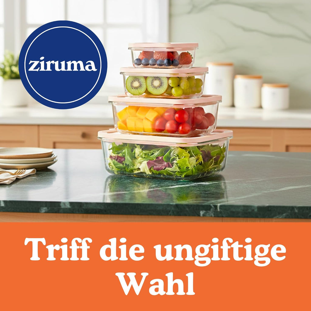 Ziruma Non-Toxic Glass Food Storage Containers - Airtight 2.6 Cup Soup Containers, 4 Pack, Microwave & Freezer Safe