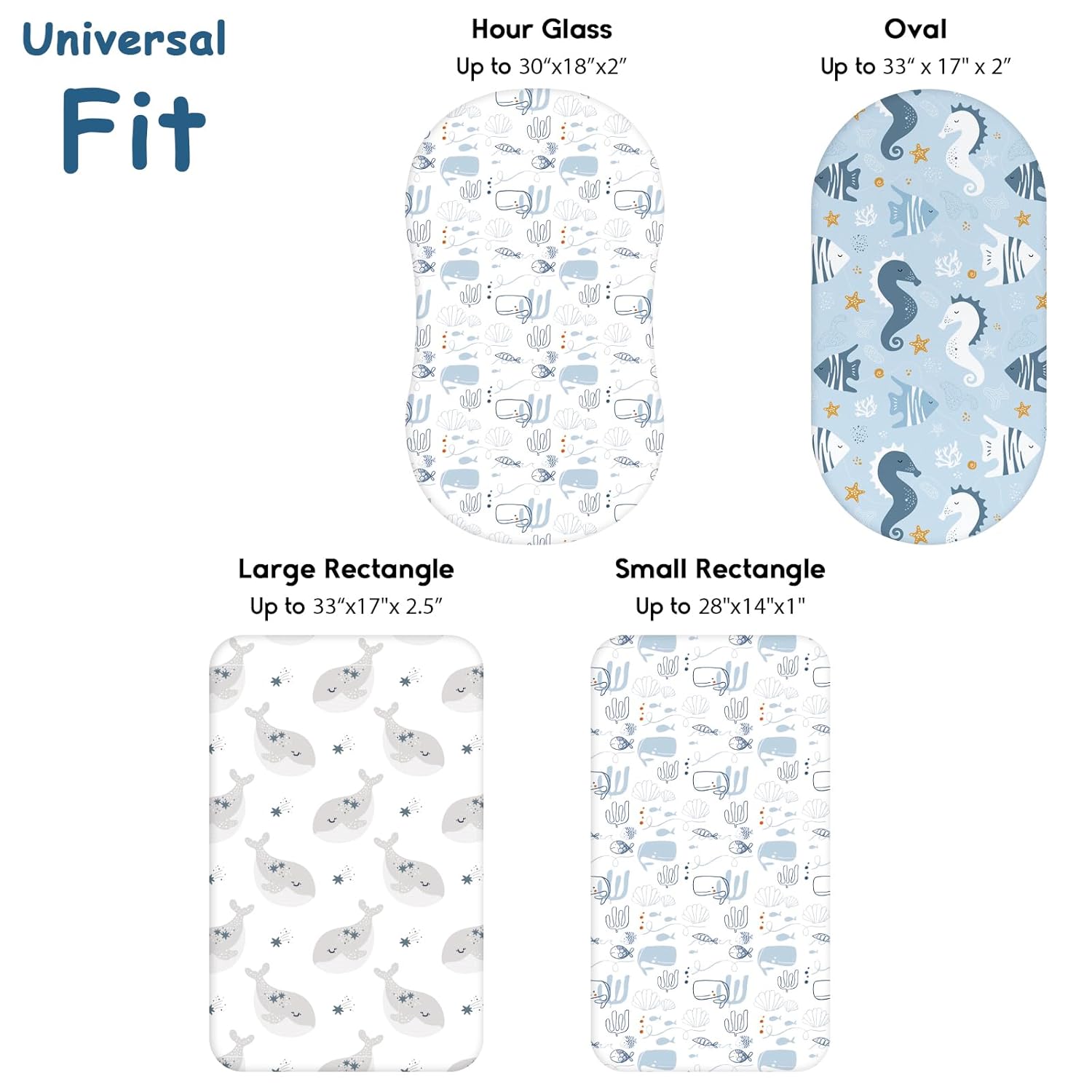 Yoofoss Bassinet Sheets - 3-Pack Fitted Baby Sheets for Halo & Baby Delight | Soft Breathable Blue & Seahorse