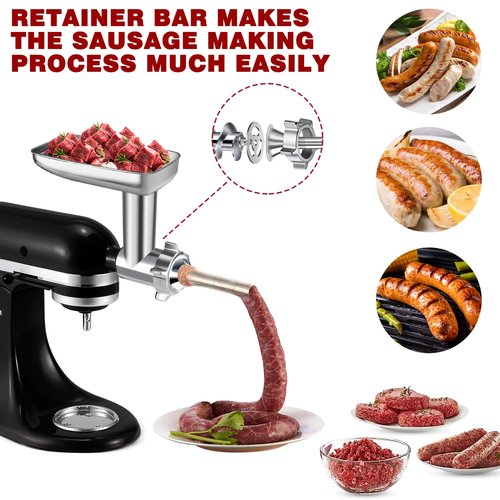 Stainless Steel Meat Grinder Attachment for KitchenAid & Ice Cream Maker Attachment for KitchenAid Stand Mixer