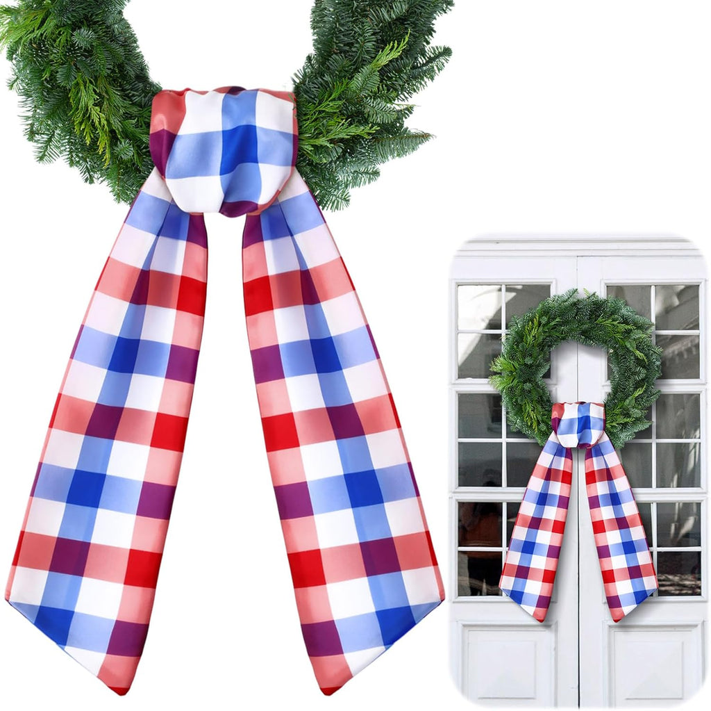 VitalCozy 4th of July Wreath Sash - Satin Embroidery Monogram Ribbon for Indoor/Outdoor Decor