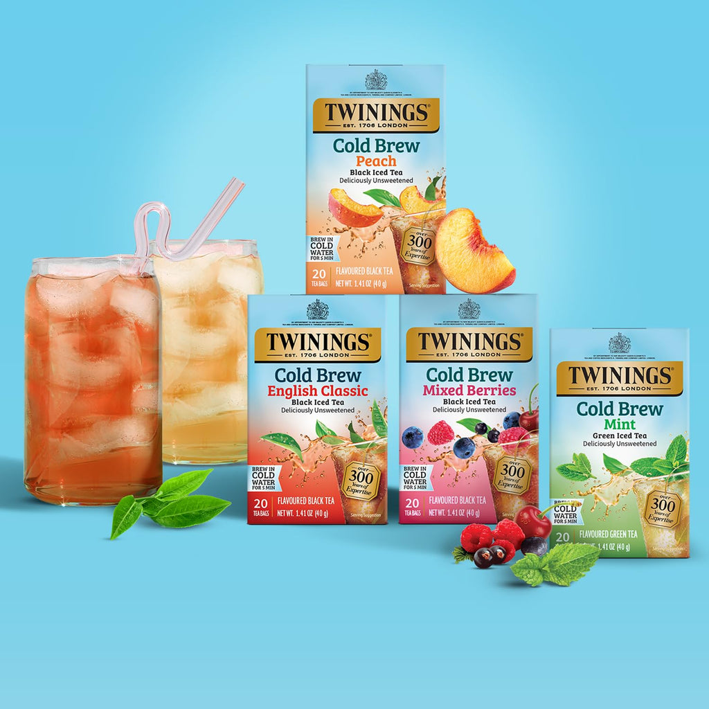 Twinings Cold Brew Iced Tea Bags - Unsweetened Black Tea, Caffeinated, 20 Count (Pack of 6)