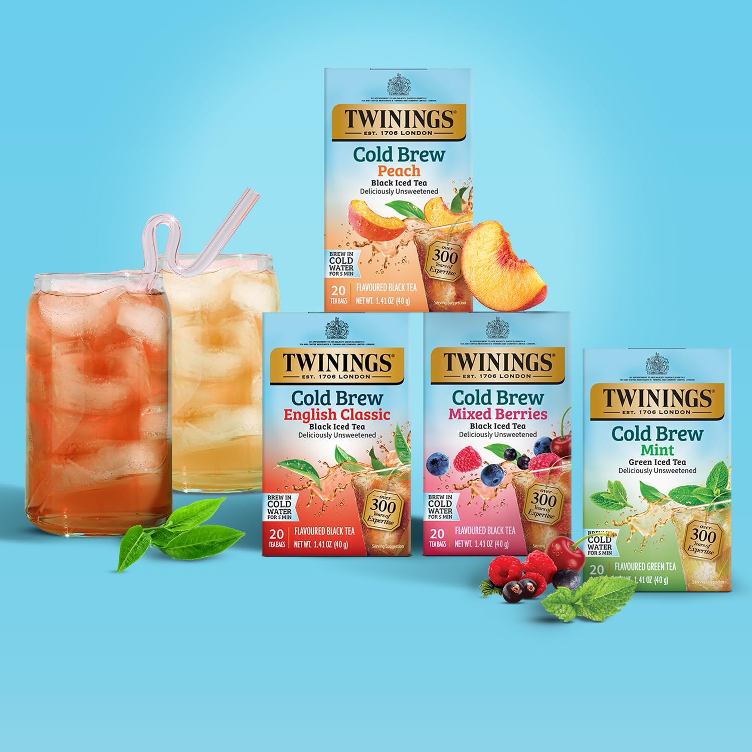 Twinings Cold Brew Iced Tea Bags - Unsweetened Black Tea, Caffeinated, 20 Count (Pack of 6)