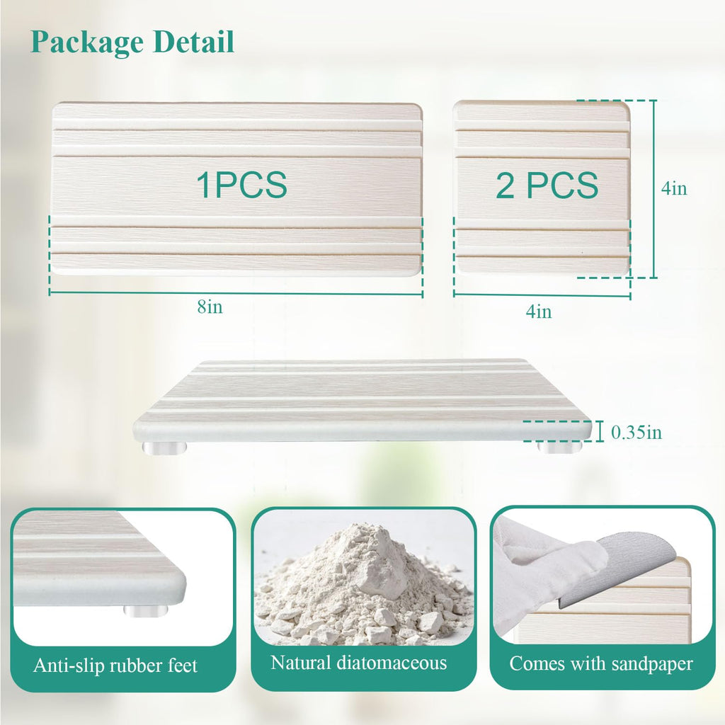 3PCS Water Absorbing Stone Tray, Quick Drying Diatomite Stone Sink Tray, Water Absorbent Diatomite Coasters for Kitchen Sink, Bathroom Counter Hand Soap Dish Toothbrush Holders