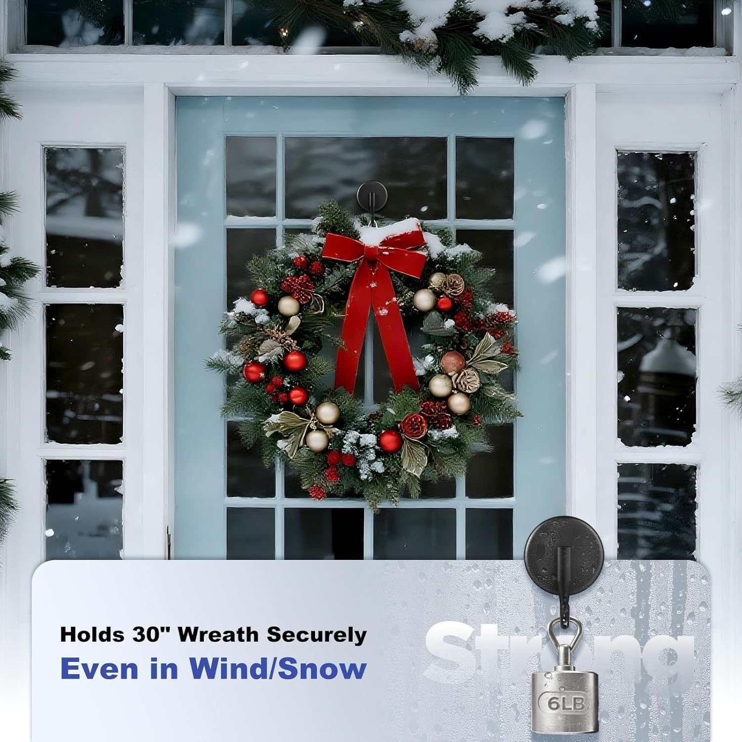 OUTXE Wreath Hanger - Upgraded Suction Cup Hook for Glass Door | 4-Pack in Black for All Seasons