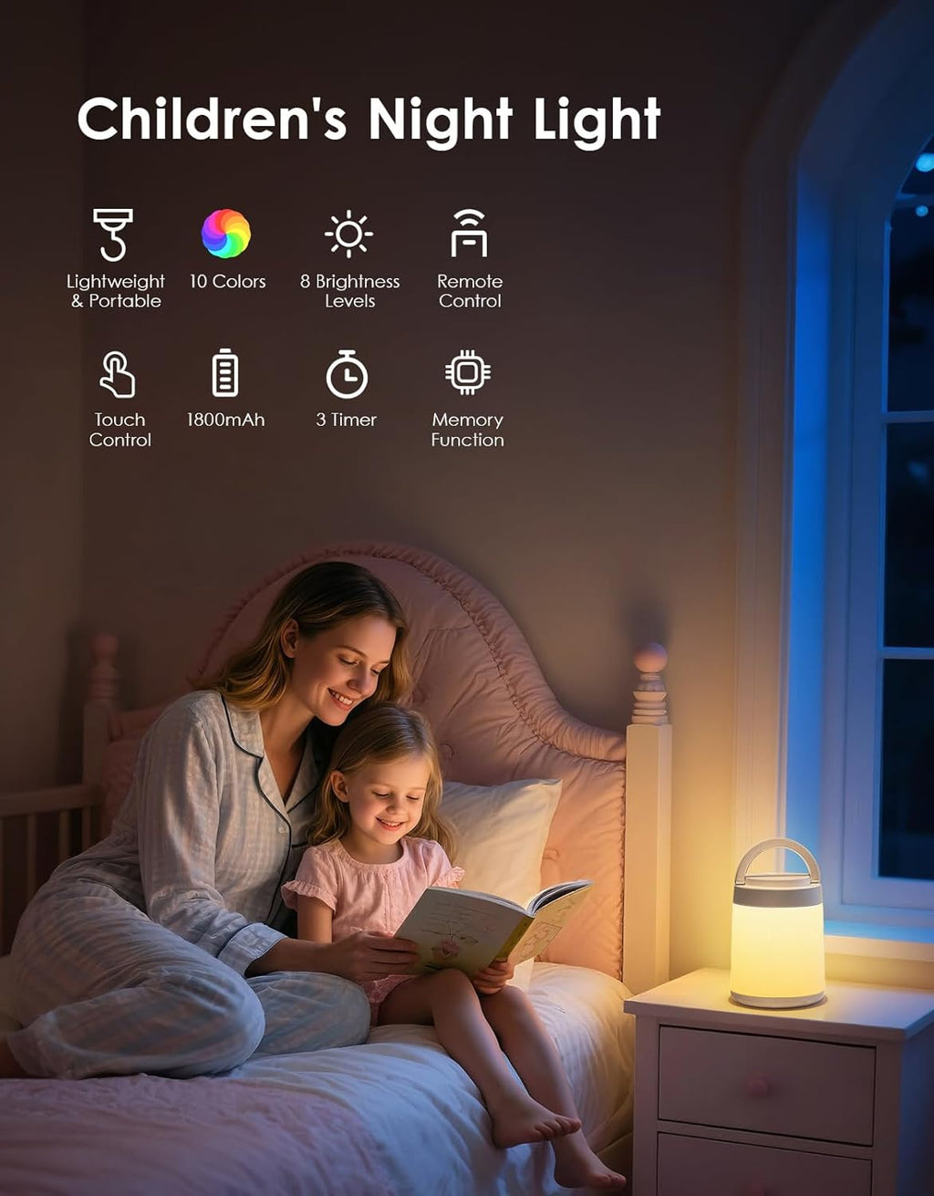 One Fire Night Light - Portable Kids Night Light with 10 Colors & Remote Control | Rechargeable Touch Lamp