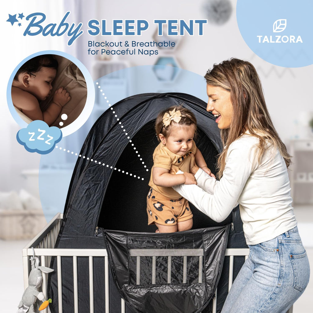 Talzora Baby Sleep Tent – Breathable Blackout Cover for Pack N Play, Crib Cover & Travel Sleep Pod, Easy pop up Setup for Toddlers and Babies Easy and Ready