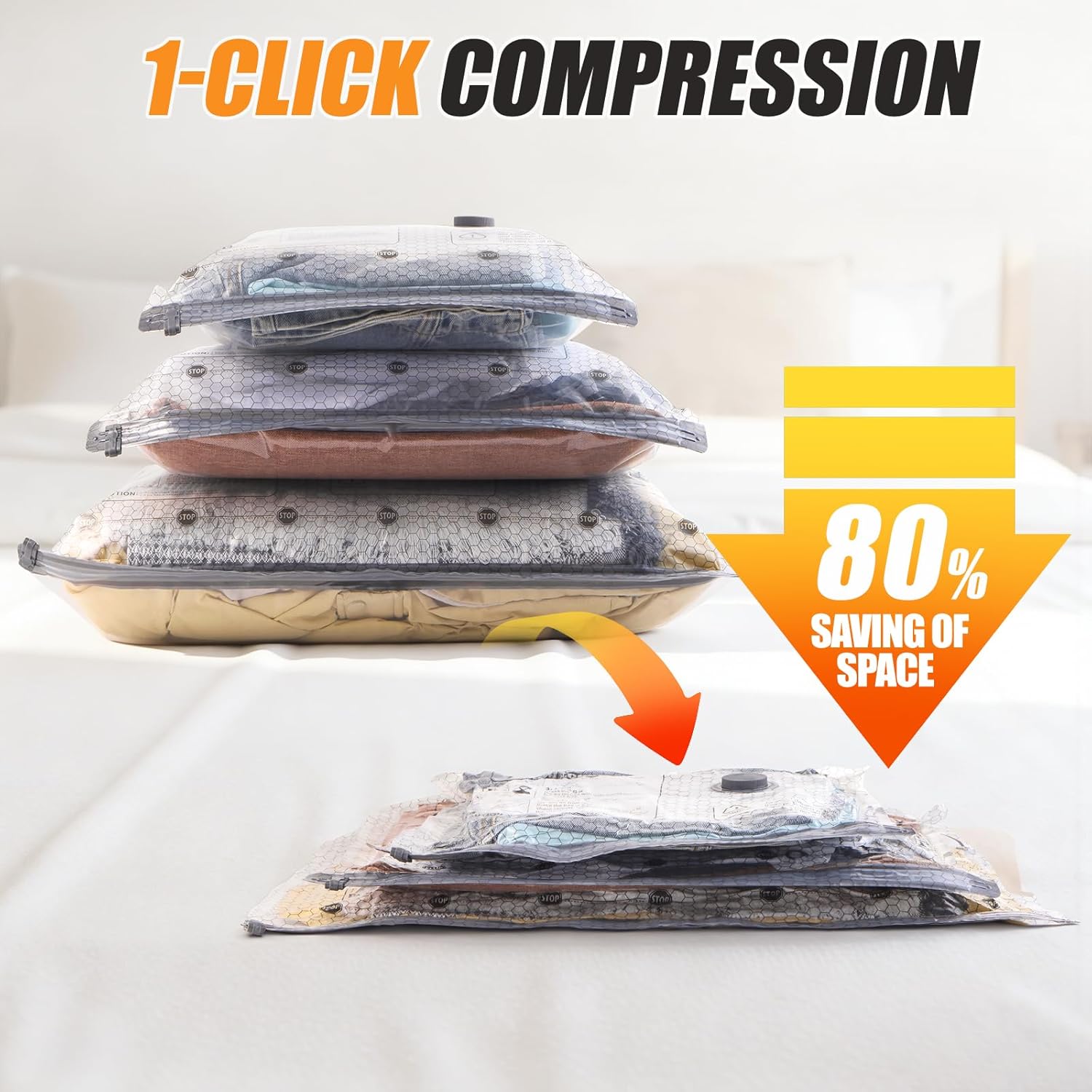 Travel Vacuum Storage Bags - 20 Pack Compression Bags with Portable Electric Pump | 80% Space Saver for Luggage
